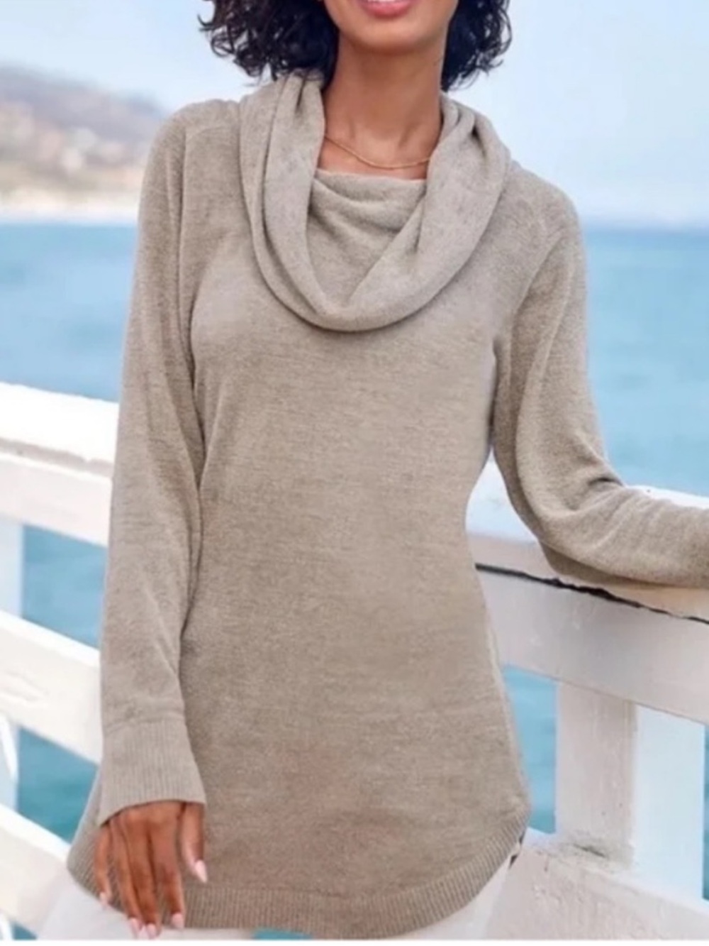 Barefoot dreams cozy chic ultra light Cowl Neck Sweater tunic in Cream